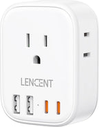 LENCENT Multi Plug Outlet Extender with USB, 4 AC Electrical Outlet Expander with 4 USB Charger Cube(2 Type C), Small Multiple Wall Tap Plug Splitter for Home Office Travel Cruise Dorm Essentials