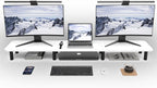 Dual Monitor Stand Riser 43.7 inch Large Extra Long Monitor Stand Riser Wide TV Stand Riser Monitor Stand for 2 Monitors Wood & Steel Leg Desktop Riser Desk Organization Home Office (White)
