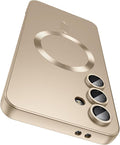 Magnetic for Samsung Galaxy S24 Plus Case [Compatible with MagSafe][Built-in Camera Lens Protector] Slim Soft Silicone Bumper Shockproof Metallic Luster Phone Case (Gold)