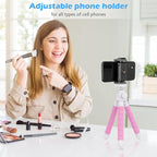 Ubeesize Portable Tripod Stand with Wireless Remote & Clip, Flexible Phone Holder for Video Recording (Pink)