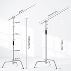 Heavy Duty C Stand 10.8ft/330cm with Holding Arm Carry Bag Sandbag 3*Clip 2*Grip Head Stainless Steel Photography Light Stand C-Stand Sturdy for Photography Studio Video Monolight Softbox Shooting