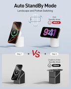 iWALK 3 in 1 Wireless Charging Stand with Auto Rotation, Charging Station with Magnet for Apple Devices, 15W Foldable Wireless Charger Station for iPhone 16 15 14 13 12 & Apple Watch & Airpods, White