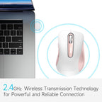 memzuoix 2.4G Wireless Mouse, 1400 DPI Computer Mice with USB Receiver, Portable Wireless USB Mouse Battery Powered Cordless Mice for Laptop, PC, Desktop, 5 Buttons (White Pink)