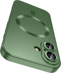 Magnetic for iPhone 16 Case [Compatible with MagSafe][Built-in Camera Lens Protector] Slim Soft Silicone Bumper Shockproof Metallic Luster Phone Case (Green)