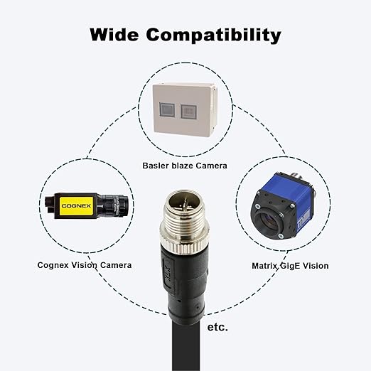 Alvin's Cables M12 X Coded 8 Pin Male to RJ45 Shielded Ethernet Cable M12 8 Position Cat6a Cable for Cognex Industrial Camera 8M/26ft