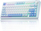 AULA F75 75% Wireless Mechanical Keyboard, Hot Swappable Creamy Keyboard, Pre-lubed Greywood Switches RGB Backlit Gaming Keyboards, 2.4GHz/Type-C/BT5.0(Salt White Blue)