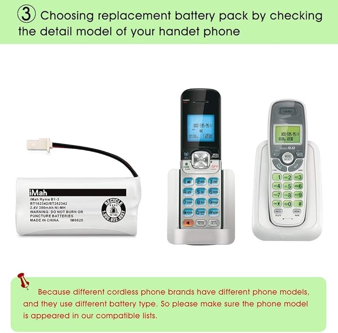 iMah BT162342 BT262342 Cordless Phone Batteries Compatible with BT183342 BT283342 BT166342 BT266342 VTech CS6114 CS6419 CS6719 AT&T EL52300 CL80111 Handset Telephone (Pack of 2)