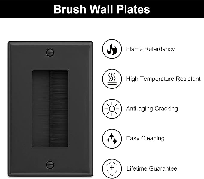 Iwillink Brush Wall Plate (10 Pack), Cable Pass Through Insert for Wires, Single Gang Cable Access Strap, Wall Socket for HDTV, Home Theater Systems - Black