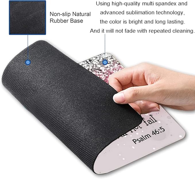 Hokafenle Mouse Pad, Psalm 46:5 God is Within Her, She Will not Fall - Bible Verse Pink Glitter Pattern Mouse Pad for Women, Square Waterproof Non-Slip Rubber Base Mousepad for Office Laptop