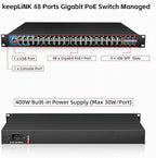 48 Port Gigabit PoE Switch Managed, with 48 PoE+ Ports @400W, 6 10G SFP Slots, IPv6 Static Routing, Desktop or Rackmount