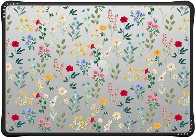 CASETiFY Impact MacBook Air 15" (M2-M4) Case [Cushioned Impact Corners/Scratch-Resistant/Anti-Slip Grip] - Spring Botanicals 2 - Clear Black