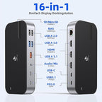 Laptop Docking Station,16 in 1 Docking Station USB C Docking Triple Monitor,USB C Dock Station with 3 HDMI,PD 100W, USB 3.1/3.0/2.0,RJ 45 Ethernet,SD/TF,Audio for Dell/Lenovo（Including Charging）