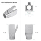50-Pack RJ45 Boot Cover, Cat6A Cat7 Ethernet Network Cable Strain Relief Boot for 6.5-8.0mm Ethernet Cable (Hole Diameter: 8.0mm, Grey)