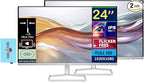 HP Series 5 524sa Monitor with Speakers (Replaces M24fwa) 24" 100Hz IPS FHD 99% sRGB 300 Nits Display, Adjustable Tilt, Flicker-Free, Anti-Glare, White/Silver w/DKZ USB Port Expander (2 Pack)