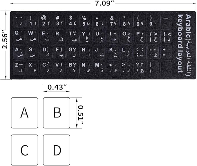 2PCS Arabic-English Keyboard Stickers - Black Background with White Font for Computer, Laptop, Notebook, Desktop - Matte Arabic Keyboard Alphabet Stickers