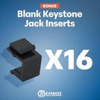 Everest 48 Port Keystone Patch Panel (1-Pack) - Removable 6-Port Panels - Use with Slim Profile Keystones ONLY (Wider Jacks May not fit Side by Side) - 16 Blank Keystone Jack Inserts Included