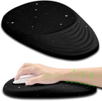 Ergonomic Mouse Pad Wrist Support, Mouse Pad with Wrist Rest, Entire Memory Foam & Non-Slip PU Base MousePads with Stepped-Wedge Design for Pain Relief, Desk, Office, Home, Black Star
