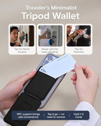 MOFT Phone Tripod Wallet for iPhone, Mulit-Angles, Lightweight & Portable Phone Stand, MOVAS Vegan Leather Magnetic Wallet, Strong Magnets, NFC Card Holder,Travel Essential, Jet Black (With Card Slot)