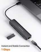 USB C Hub with Ethernet, CableCreation 7 in 1 4k@60Hz HDMI USB C Multiport Adapter with 100W PD, 2 USB 3.0 Ports, SD/TF Cards Reader Compatible for MacBook Pro/Air M1 M2, iPad Pro/Air, Dell XPS, HP