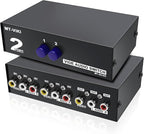 MEIRIYFA 2 Way AV RCA Switcher Splitter 2 in 1 Out, 2 Port AV RCA Switch 2-in-1 Composite Video L/R Audio Switcher Selector Box for DVD Player, Game Consoles TV Monitor Projector