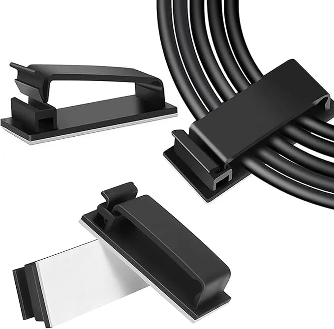 Adhesive Cable Clips Holder, Outdoor Light Clips, Black Cord Wire Clips, Sturdy Nylon Cord Wall Finisher Wire Clamp for Home, Car, Office Desk Wire Management (Black, XL-40 PCS)