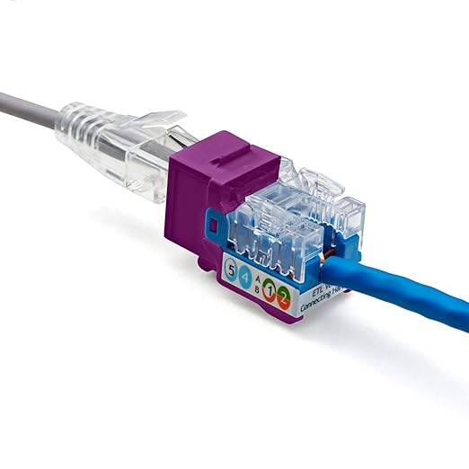 trueCABLE Cat5e Keystone Jack, Unshielded (UTP), 90 Degree Punch-Down, PoE++ (4PPoE) 100W, UL Listed, ETL Verified, ANSI/TIA Certified, Modular RJ45 Female, Purple, 48 Pack