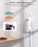 PD30W USB Outlet Extender Surge Protector - with Rotating Plug, 6 AC Multi Plug and 3 USB Ports (2 C), 3-Sided Swivel Power Strip Spaced Splitter for Home, Office, Travel
