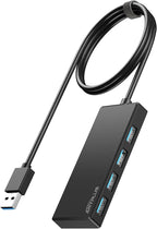 USB Hub, Multiport USB Splitter Adapter, 2 ft Long Cable USB 3.0 Hub, USB Extender for Laptop, PC, iMac, Surface Pro, MacBook, Mac Pro, Flash Drive, XPS, Mouse, HDD