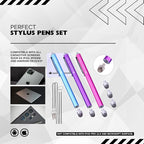The Friendly Swede Mesh Tip Stylus Pen for Touchscreen — 3-Pack Micro-Knit Capacitive Stylus Pen for iPad & iPhone with 3 Replaceable Fiber Tips, Elastic Lanyards & Screen Cleaning Cloth