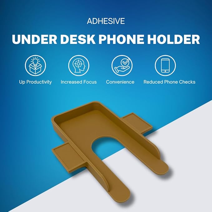 Chatelet Under Desk Phone Holder with Adhesive – Hidden Smartphone Mount for Office or Home Desk – Stick-On Organizer for Focus & Productivity – Fits Most Phones (Tan)