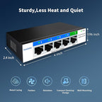 5 Port Gigabit Switch, Easy Smart Managed Ethernet Switch, Network Hub, Ethernet Splitter, Plug & Play, Fanless Metal Design, VLAN, Qos, Support PoE Powered, Desktop or Wall Mount