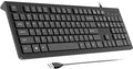 Computer Keyboard Wired, Plug Play USB Keyboard, Low Profile Chiclet Keys, Large Number Pad, Caps Indicators, Foldable Stands, Spill-Resistant, Anti-Wear Letters for PC Laptop (Black, 1-Pack)