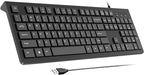 Computer Keyboard Wired, Plug Play USB Keyboard, Low Profile Chiclet Keys, Large Number Pad, Caps Indicators, Foldable Stands, Spill-Resistant, Anti-Wear Letters for PC Laptop (Black, 1-Pack)