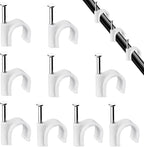 Cable Clips, 100 Pcs, 7mm, Wire Wall Clips with Steel Nails, Cable Management Organizer Clips, Cable Tacks Coax Holder Clips, RG6 RG59 CAT6 RJ45 Cable Cord Clips, White