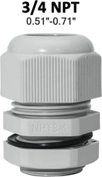 20 Pcs 3/4" NPT Nylon Cable Glands, IP68 Waterproof Adjustable Cord Grip Cable Connector Strain Relief Wire Protectors for 13-18mm Cable Diameter, Grey