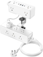 Dual Layer Desk Clamp Power Strip, Desktop Edge Mount Surge Protector with 4 USB Ports(2 USB-C) & 15 AC Outlets, Ultra Thin Flat Plug & 10FT Power Cord for Office Home(ETL Listed)