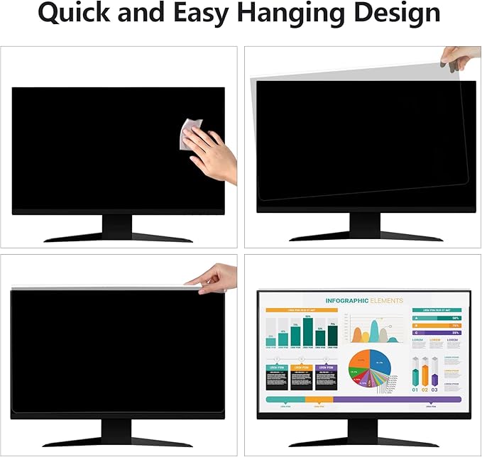 【2 Pack】 24 Inch Privacy Screen Protector (Compatible with 23", 23.6", 23.8") for 16:9/16:10 Widescreen Monitors-Blue Light Blocking,Hanging Design, Anti-Scratch for Desktop Computers