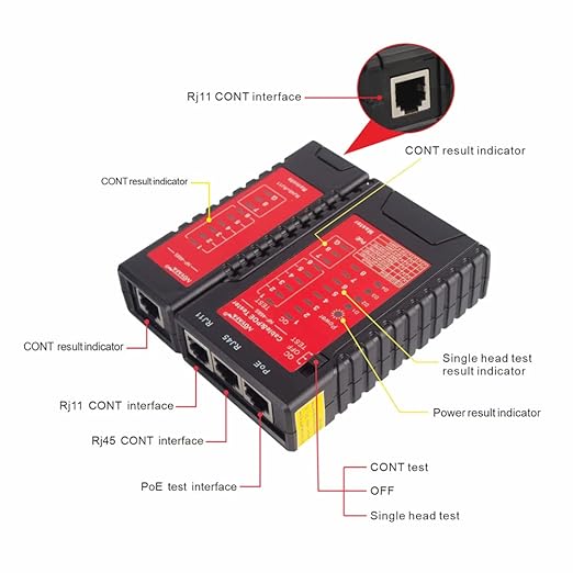 Noyafa NF-468s Network Cable Tester, Ethernet Tester,Cable Mapper, Check Continuity -RJ45, RJ11, RJ12, RJ45, CAT5, CAT5E, CAT6, CAT6A,Telephone line CAT3