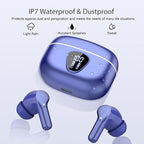 Wireless Earbuds, Bluetooth 5.4 Headphones HiFi Stereo, Bluetooth Earbuds with ENC Noise Cancelling Mic, IP7 Waterproof in Ear Earphones, 48H, LED Display Ear buds for Pad Workout Sports, Blue