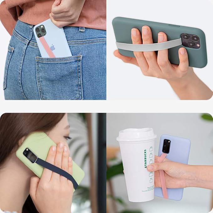 Sinjimoru Stretchable Silicone Phone Strap, Flexible and Elastic Grip Holder for iPhone & Android, Secure Phone Loops Finger Grip with Wireless Charging Support Sinji Loop Olive Grey