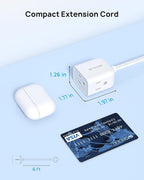 TROND Flat Extension Cord 6ft with 360° Rotating Plug, Low Profile Small Power Strip, 3 Prong Grounded Outlets Cube, 13A, SPT 16/3 Gauge Cable, for Indoor Home Office Cruise Travel Essentials, White