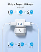 TROND Multi Plug Outlet Extender with USB - 2 Pack Wall Splitter, 3 Way Angled Outlet Adapter, Cruise Essentials, Small Multiple Expander for Cruise Ship Travel Home Office Dorm Room