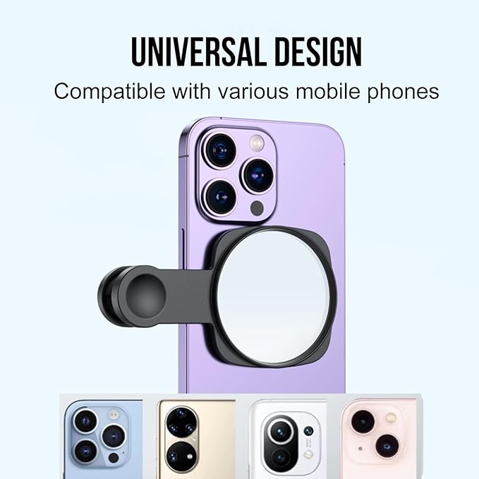 WOWNOVA Clip Selfie Mirror for Phone Back Camera - Live Streaming, Vlogging, HD Reflective Clip Compatible With iPhone Rear Camera, 2.36"