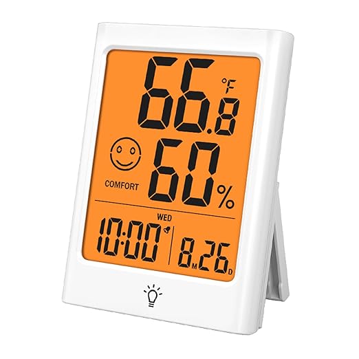 Digital Indoor Thermometer for Room, Smart Temperature Humidity Monitor with Backlight, Comfort Indicator, Max/Min Record, Time, Calendar, Alarm, °c/°f Switch for Bedroom, School
