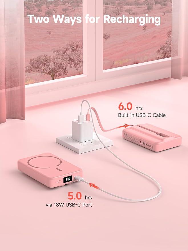 LVFAN for Magsafe Power Bank 10000mAh, Fast Charging Wireless Magnetic Portable Charger with Built-in USB C in&Out Cable, Travel LED Display Battery Pack for iPhone 17 16 15 14 13 12