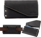 Topstache Leather Phone Holster with Belt Loop, Magnetic Closure Cell Pouch, Handmade Leather Holder for iPhone 14 Pro Max (Fits with Otterbox Case), XL, Black