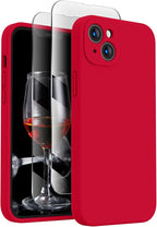 FireNova Designed for iPhone 13 Case, Silicone Upgraded [Camera Protection] Phone Case with [2 Screen Protectors], Soft Anti-Scratch Microfiber Lining Inside, 6.1 inch, Deep Red