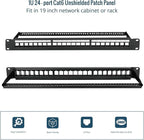 Tecmojo 24-Port Blank Keystone Patch Panel, 1U 19" Rackmount Housing with Cable Management Support Bar, Black