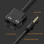 Cubilux 3.5mm to Double Audio Jack Headphone Sharing Splitter Compatible with MacBook iPad iPod, Smartphone, Computer, Laptop, Tablet, MP3, 2-Way 3.5 mm Earphone Ports Adapter, Dual Headsets Connector