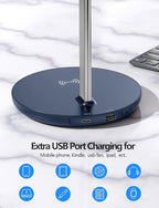 Miroddi Headphone Stand with Wireless Charger, Independent USB Charging Port, 5 in 1 Charging Station Headset Holder Rack for iWatch, iPhone, Samsung and Desk All Headphones, Dark Blue